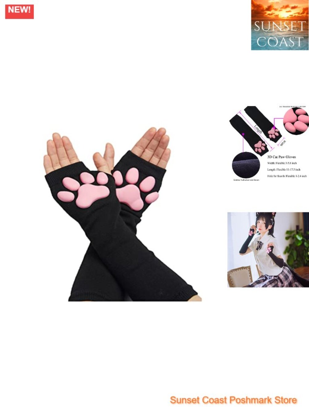 Kawaii Fingerless 3D Cat Paw Gloves Silicone Cosplay Accessories